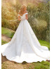 Beaded Ivory Lace Satin Side Slit Wedding Dress With Detachable Train